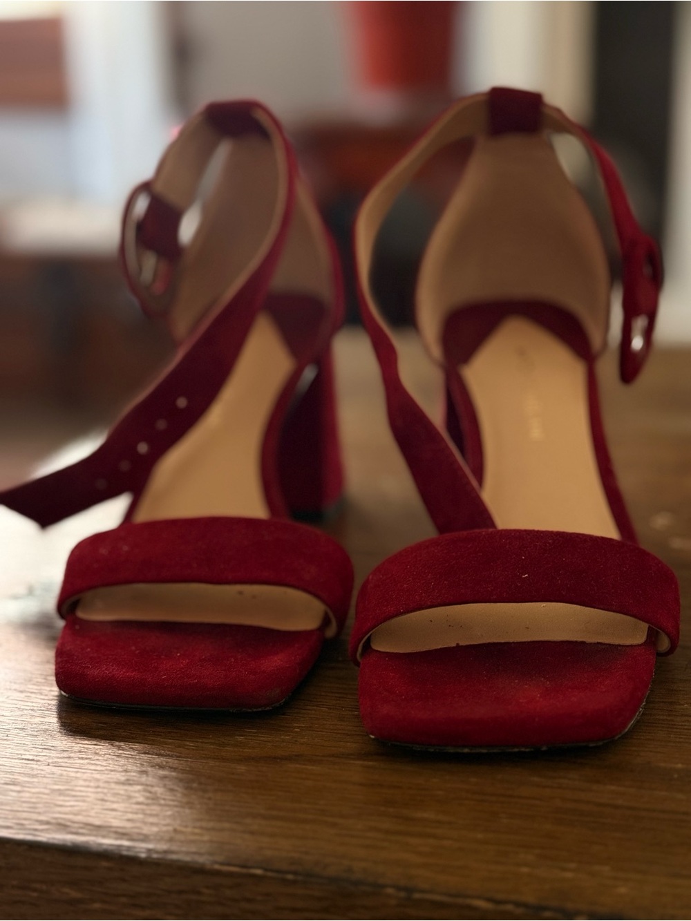 ANTONIO MELANI Red Suede Block Heel Sandals - Picture 5 of 5